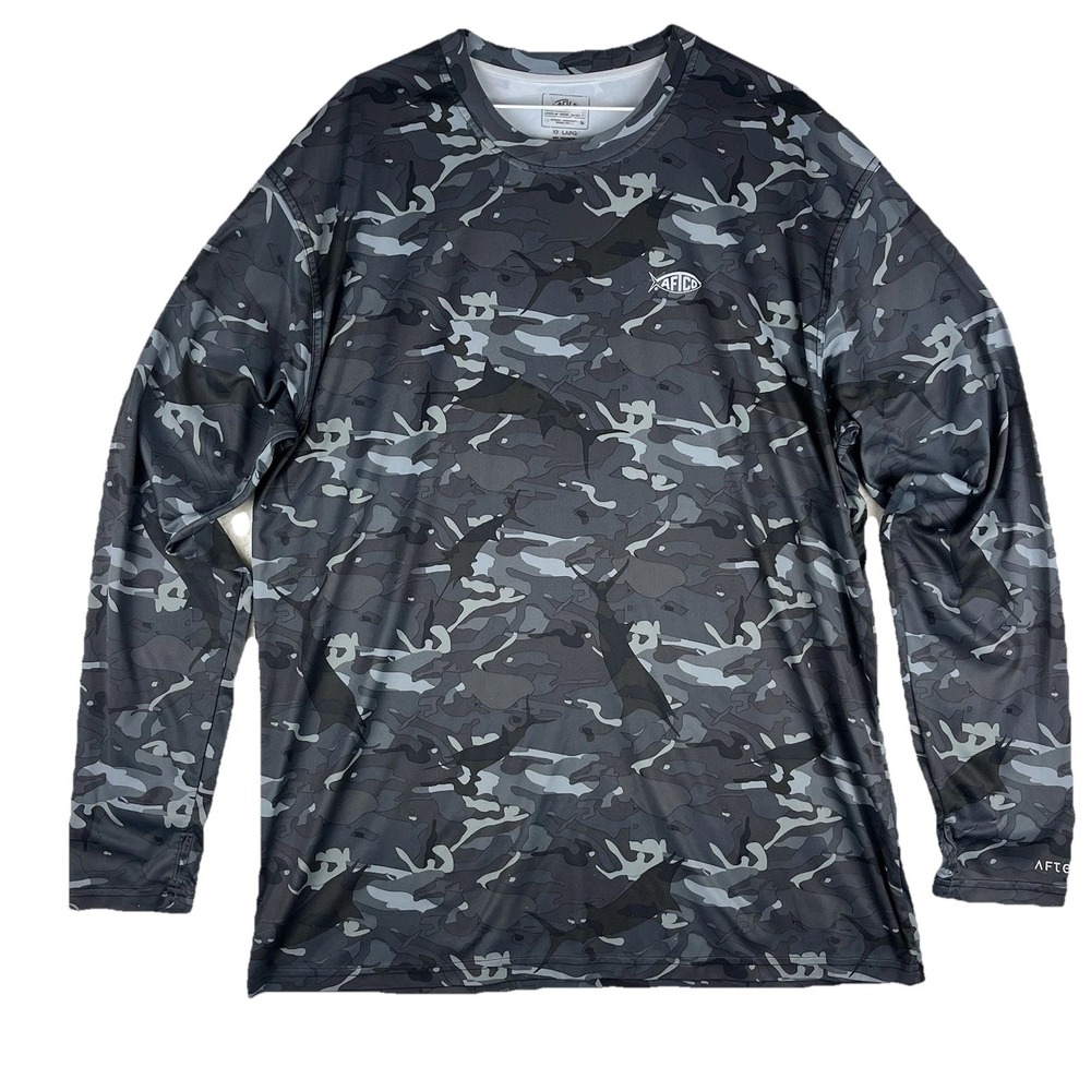 Aftco Performance Camo Fishing Shirt Long Sleeve Mens XXL Long Sleeve Thumbhole